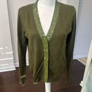 J. Crew Olive Sequin Trim Cardigan Sweater S